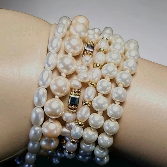 Vintage Faux Pearl Bracelet Lot Resellers Bundle 5 Piece Set - Picture 2 of 14